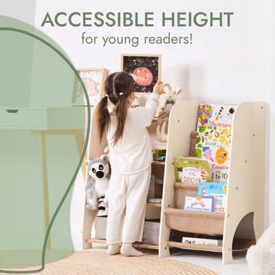 Wooden Montessori Shelves for Toddler 2in1: Bookshelf & Toy Shelving.