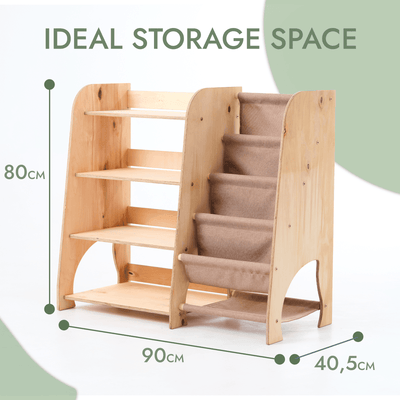 Wooden Montessori Shelves for Toddler 2in1: Bookshelf & Toy Shelving.