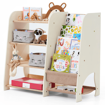 Wooden Montessori Shelves for Toddler 2in1: Bookshelf & Toy Shelving.