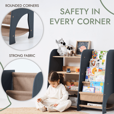 Wooden Montessori Shelves for Toddler 2in1: Bookshelf & Toy Shelving.