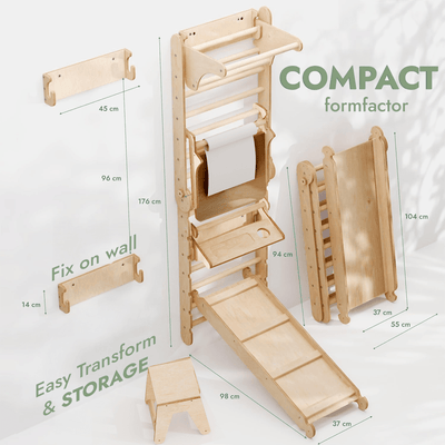 Wooden Swedish Wall / Climbing ladder for Children + Swing Set + Slide Board + Art Add-on.