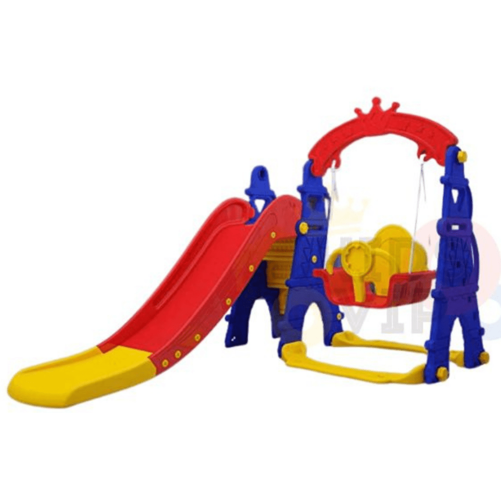 Luxury Crown Edition Kids, Toddlers and Baby Slide with Full Step, Swing, Basket Ball Net