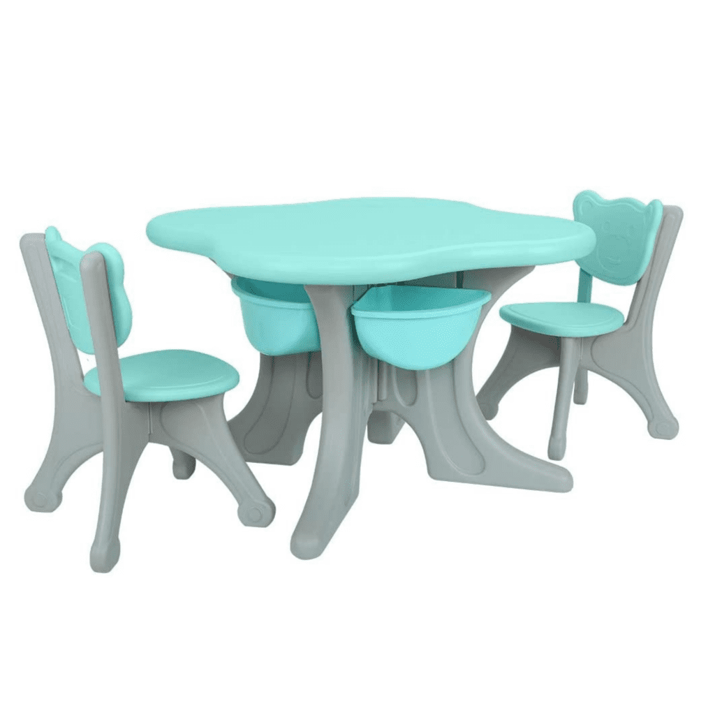 Kids and Toddlers Bear Table Set with 2 Chairs and Storage Baskets