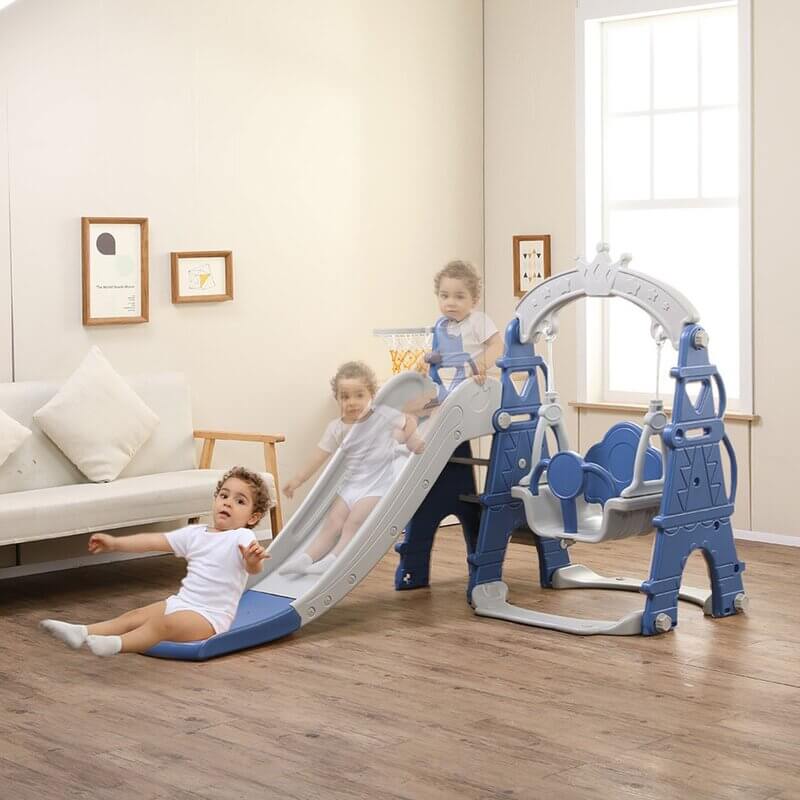 kids toddlers swing slide playset crown kidsvip blue 18