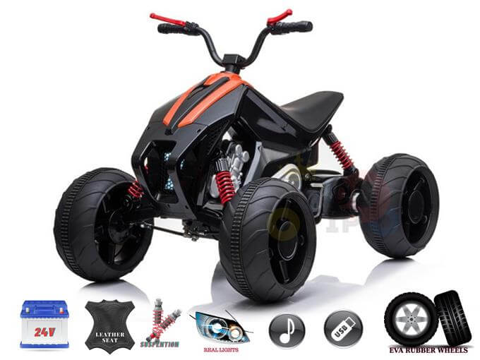 24v Sport Utility Kids Ride On Quad ATV with Rubber Wheels, Leather Seat