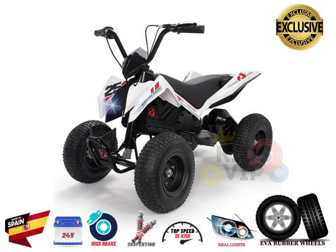 INJUSA | X-Treme Zero Edition 24V Quad/ATV | 3 Speeds, Rubber Wheels, Brushless Motor | White