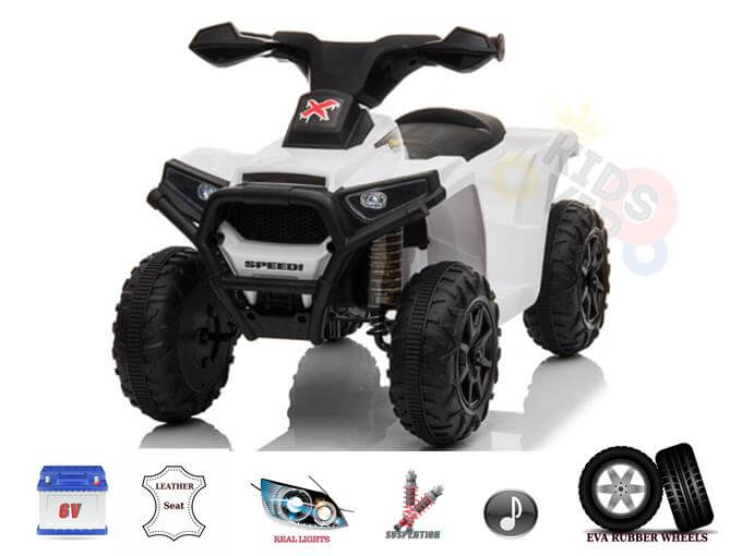 X Edition 6V Ride On Quad / ATV for Kids With Rubber Wheels | White