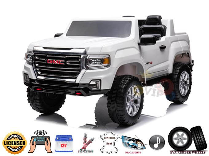 GMC Canyon AT4 2-Seater 12V Ride-On Truck | USB, MP3, Remote Control | White