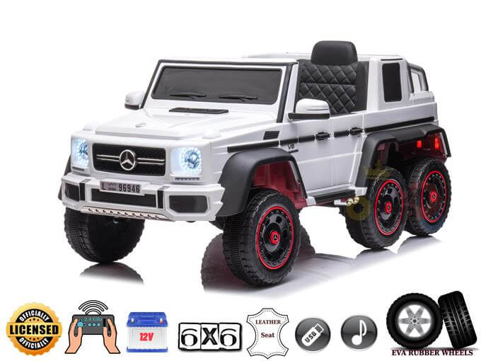 Complete Special Edition Mercedes Benz AMG G63 6X6 1-Seater 12V Ride-on Car w/ 6 Rubber Wheels, Leather Seat, USB, MP3, SD, Storage, Parent RC