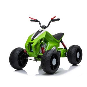 kids atv 24v ride on rubber wheels leather seat green 4