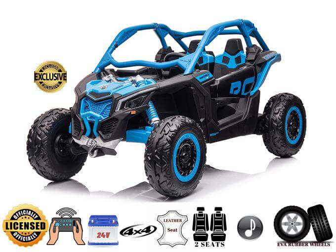 2-Seater LX Performance 4WD Edition Can-Am Maverick 2X24V Pack Kids Ride on Buggy, Eva Wheels, Leather Seats, RC