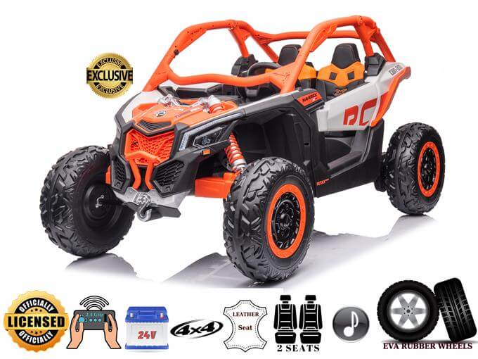 Official LX Performance Edition Can-Am Maverick 4WD/24V+Extra 24v Pack,2-Seater Kids Buggy, Eva Wheels, Leather Seats, RC