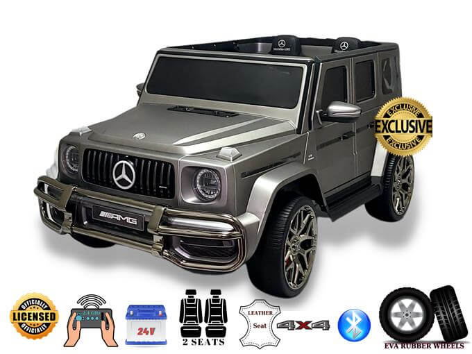 KidsVip Exclusive Grey Mercedes Benz G Series 2-Seater 24V Kids Ride-on Truck, Eva Wheels, Leather Seats, Light-up Logo, 4WD,BT, RC