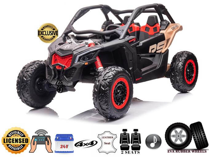 Official LX Performance Edition Can-Am Maverick X 4WD/24V+Extra 24v Pack,2-Seater Kids Buggy, Eva Wheels, Leather Seats, RC