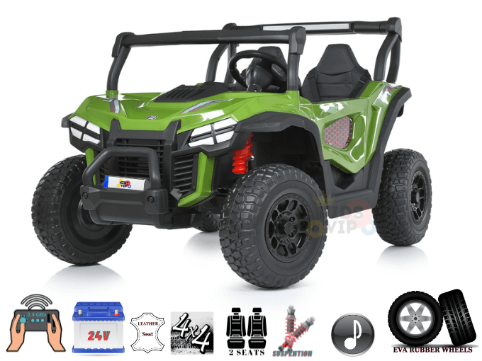 Deluxe Green Two-Seater XL Edition 24V 4WD Adventure Kids Ride-On Buggy with Remote Control